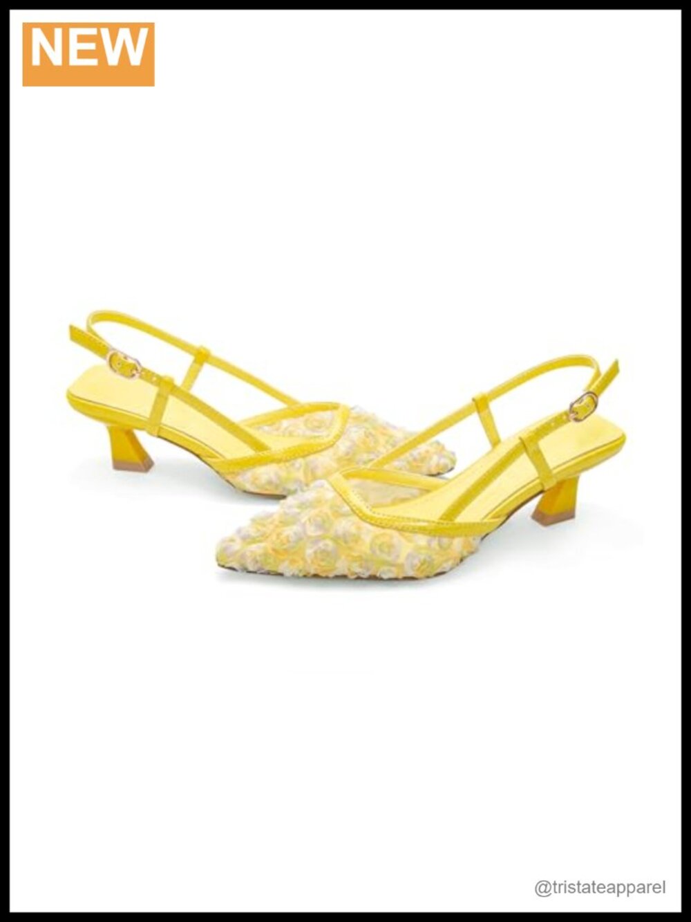 Women Pointed Toe Slingback Kitten Heels Floral Mesh Dressy Wedding Heeled